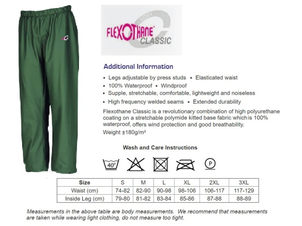 Flexothane Classic - Rotterdam Waterproof Trousers x Size: Green